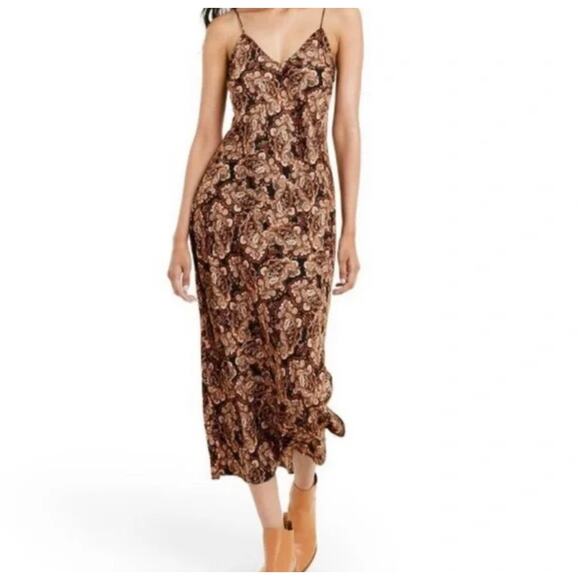 Nili Lotan Target Dress Womens Medium Black Paisley Slip Midi Boho Country Y2K - Picture 1 of 14